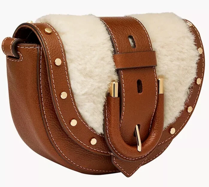 Fossil Harwell Small Flap Crossbody Bag Brown Leather & Shearling ZB1953101