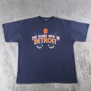 Vintage MLB Detroit Tigers Size 2XL XXL Baseball T Shirt Navy Blue Logo - Picture 1 of 9