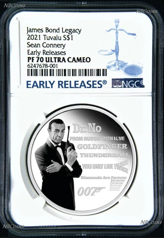 2021 James Bond Legacy Sir Sean Connery SILVER PROOF $1 1oz COIN NGC PF70 ER Cover
