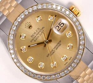 Rolex Mens Datejust 36mm Two Tone Steel 18k Diamond Bezel-Champagne Diamond Dial - Picture 1 of 5