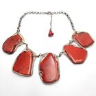 Statement Red Wire Wrapped Stone Vintage Necklace 16" Silver Tone Rustic