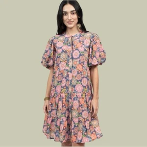 Uncle Frank Flowers On Eyelet Dress In Blue Multicolor Floral Dress Sz M - Picture 1 of 14