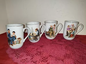 Vintage, Norman Rockwell mug set 1982 Gold Trim, set of 4. Seal of Authenticity. - Picture 1 of 15