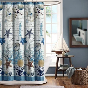 Under The Sea Blue Seashell Polyester Fabric Shower CurtainShower Curtains fo... - Picture 1 of 5
