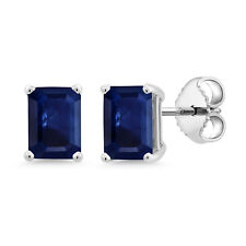 925 Sterling Silver Sapphire Stud Earrings For Women (3.12 Cttw, Gemstone