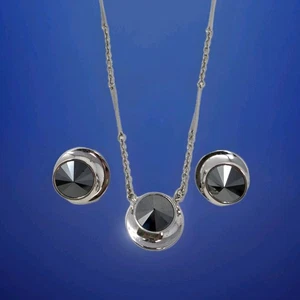 Set collana e orecchini clip Sarah Coventry ematite Rivoli tono argento vintage - Foto 1 di 12