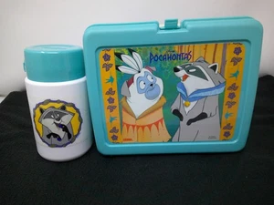 Vintage 90s Thermos Disney Pocahontas Lunch Box Percy & Meeko with Thermos - Picture 1 of 18