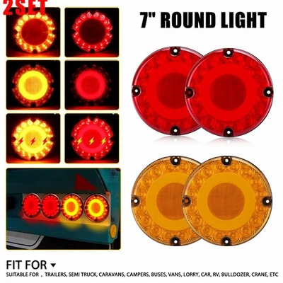 Juego de 2 luces de freno traseras LED redondas de 7 pulgadas para remolque de camión Waterp Foto 1 de 4