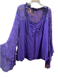 Hanna Nikole Top Women's Plus 24 Purple Sheer Lace Whimsy Goth Witchy Fairy - Picture 1 of 10