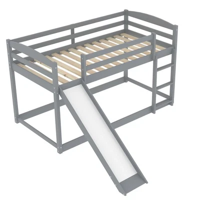 Gray Twin Over Twin Bunk Bed – Convertible Design with Slide and Built-In Ladder - Image 1 of 4