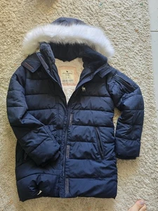 Abercrombie Kids Jacket Navy Blue White Fur Hooded Zip Up 11/12 - Picture 1 of 6