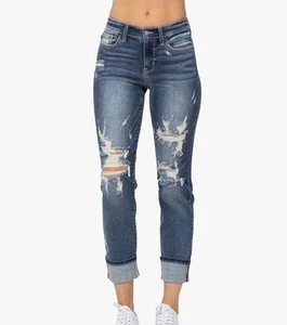 Judy Blue Boyfriend Fit Midrise Jeans Women Size 15/32 Distressed Stretch Denim - Picture 1 of 7