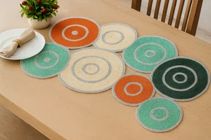 Handmade Beaded Circle Table Runner & Table Mat Multi-Color Centerpiece Decor - Picture 1 of 7