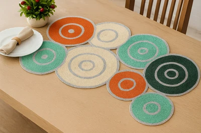 Handmade Beaded Circle Table Runner & Table Mat Multi-Color Centerpiece Decor - Image 1 of 4