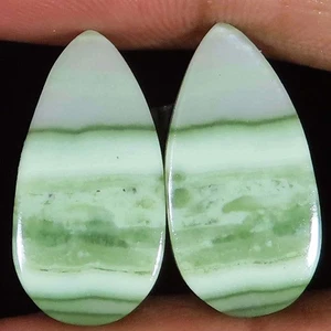 Natural Green SERPENTINE PAIR Cabochon Pear Shape 26.95 CT 12x24x4 mm Gems Ce699 - Picture 1 of 6