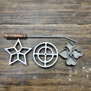 Waffelbackerei Vintage German Rosette Mold Waffle Maker Iron Star Hearts Spade - Picture 1 of 11