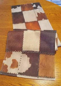 Western Style Faux Cowhide Cotton Linen Table Runner 13"x72" - Picture 1 of 3
