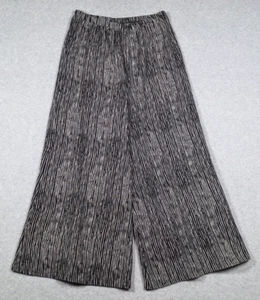 Niche Women Pants Medium Wide Leg Textured Pull On Striped Lagenlook Flowy - Picture 1 of 11