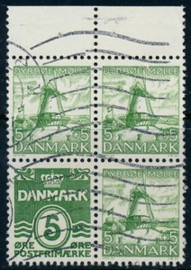 Denmark Scott 223d/AFA 236, 5ø green Dybbøl Mill, F-VF Commercially Used BLOCK - Picture 1 of 1