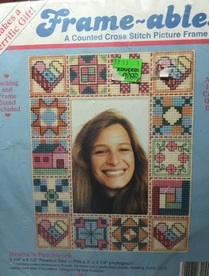 New Cross Stitch HEARTS 'N PATCHWORK Frame-Ables 72090 - Image 1 of 4
