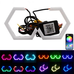 2x RGB 60/70/80/90mm Hexagon Shape LED Angel Eyes Halo Ring Headlight Retrofit - Picture 1 of 11