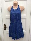 BNWT MAYA Petite Women’s Blue Fully Embellished Halterneck Jumpsuit Size 10/US 6