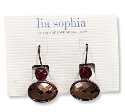 Lia Sophia Chianti Red & Bronze Cut Crystal Stones Copper Tone Drop Earrings - Image 1 of 4