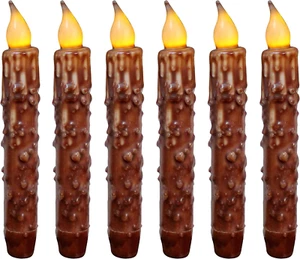 Real Wax Hand Dipped Battery Operated LED Timer Taper Candles Rustic Primitive F - Picture 1 of 7