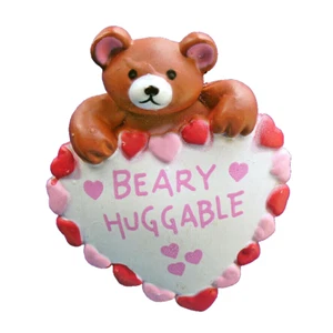 Fun World PIN Valentines Vintage BEAR Brown BEARY HUGGABLE 1980s Holiday Brooch - Picture 1 of 2