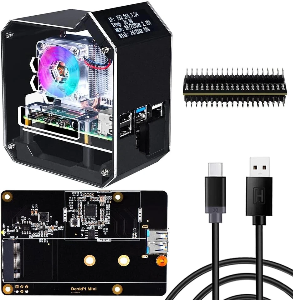 Mini Tower NAS Kit for Raspberry Pi 4: RGB Fan, SSD Expansion & QC Power Supply - Image 1 of 4