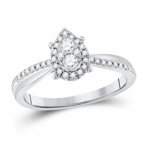10kt White Gold Womens Round Diamond Cluster Pear Promise Ring 1/4 Cttw - Picture 1 of 1