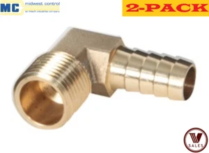 BRAND NEW! Midwest Control 1/4" Hose Barb x 1/4" MPT Brass Elbow HBE-2525 2-PACK - Picture 1 of 4