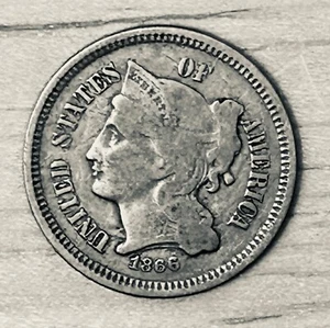 1866 Three Cent Nickel Piece 3C Ungraded Choice Civil War Era US Coin - Picture 1 of 2