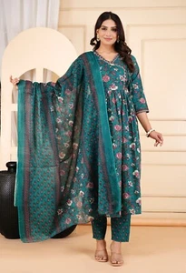 The Hobby Bounty Indian Pure Cotton Kurta & Pant Dupatta Set - Picture 1 of 7