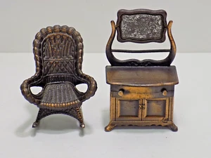 DURHAM INDUSTRIES Miniature Diecast Metal Dollhouse Rocking Chair & Dresser - Picture 1 of 7