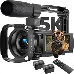 5K Camcorder Video Camera, 64MP Dual Lens Wifi IR Night Vision with 3” 270° Rota - Picture 1 of 7