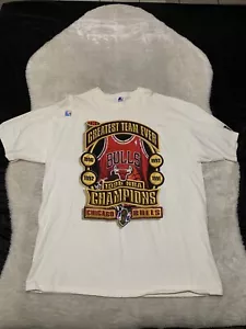 Vtg Starter 1996 NBA Champions Greatest Team Ever Chicago Bulls T Shirt XL - Picture 1 of 9
