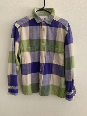 Men's BDG UO Purple/Cream/Green Plaid Flannel Button Up Shirt, Size S-P - Image 1 of 4