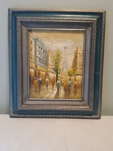 Original Öl auf Leinwand Pariser Pariser Straßenszene Gemälde Vintage gerahmte Kunst - Bild 1 von 22