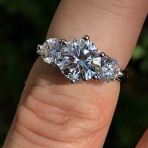 3.45Ct White Round Three Stone CZ Engagement Ring Solid 925 Sterling Silver - Picture 1 of 3