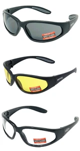 Hercules Unbreakable Motorcycle Sunglasses & Pouches 1 Clear 1 Yellow 1 Smoked - Picture 1 of 12