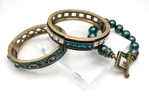 HEIDI DAUS "Tantalizing Trio" 3-piece Crystal Bracelet Set - Indicolite - Large - Picture 1 of 9