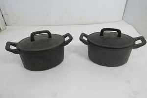 Two Mini Castware Cast Iron Casserole Pot with Lid 7” Wide Black Oval Dutch Oven - Picture 1 of 10