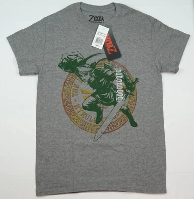 Legend of Zelda LINK Camiseta Gris Verde Dorado Oficial Nintendo Hombres Tallas Hyrule Foto 1 de 4
