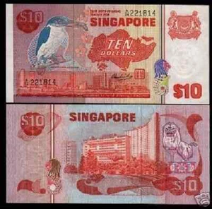 Singapore 10 DOLLARS P-11 ND 1976 Bird Series UNC Singaporean Merlion BANK NOTE - Picture 1 of 6