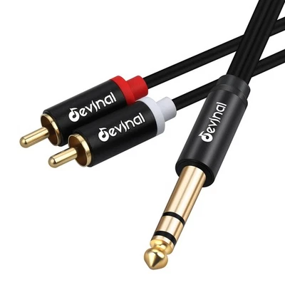 1/4" inch TRS to RCA Y Splitter Cable 6.35mm Quarter inch Stereo to 2 RCA Pho... - Image 1 of 4