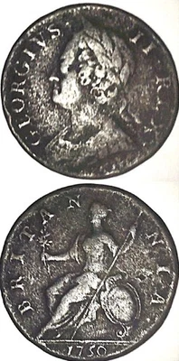 BRITAIN 1750 Half Penny King George II American Colonial Era English Coin XXG - Image 1 of 4