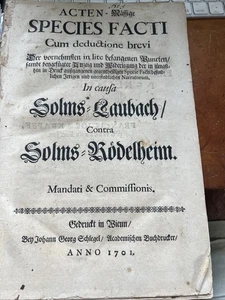 SELTENE AKTEN ERBFOLGE SOLMS-LAUBACH SOLMS-RÖDELHEIM 1701 HESSEN - Bild 1 von 14