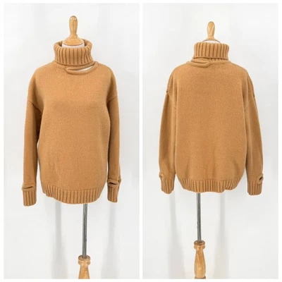 ZARA Limited Edition Wool Sweater Medium Large Camel Tan Turtleneck Cut Out - Image 1 of 4