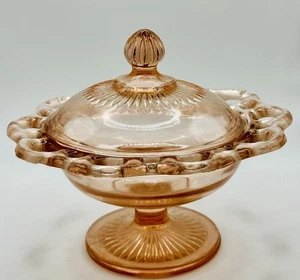 Vintage Pink Depression Glass Covered Candy Dish Compote w/ Lid Footed Lace Edge - Picture 1 of 10